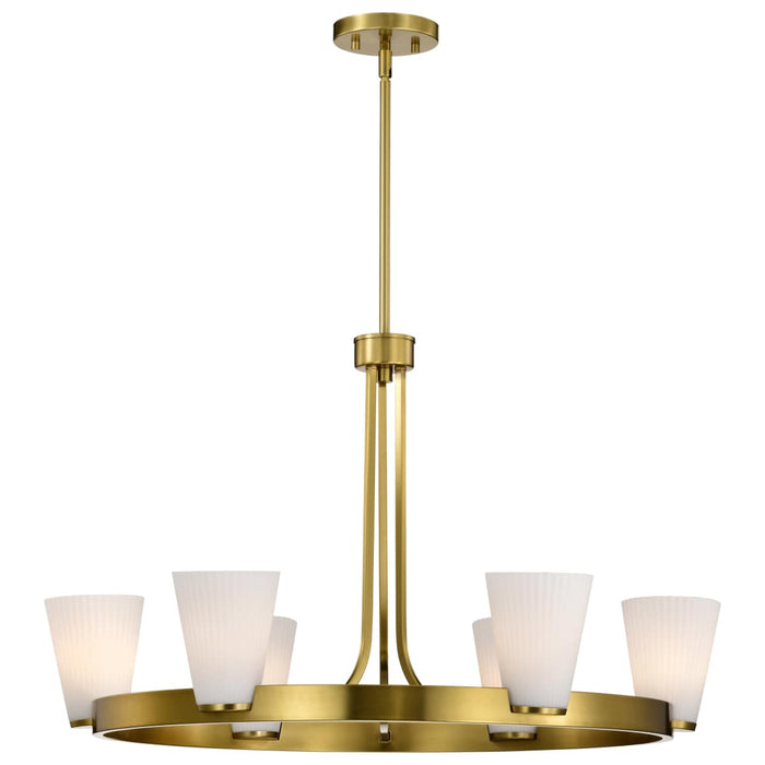 Chandelier Nuvo 60-8726 Royale - 6 Light Chandelier - Burnished Brass Finish - Ribbed White Glass Nuvo