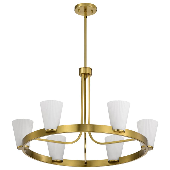 Chandelier Nuvo 60-8726 Royale - 6 Light Chandelier - Burnished Brass Finish - Ribbed White Glass Nuvo