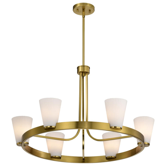 Chandelier Nuvo 60-8726 Royale - 6 Light Chandelier - Burnished Brass Finish - Ribbed White Glass Nuvo