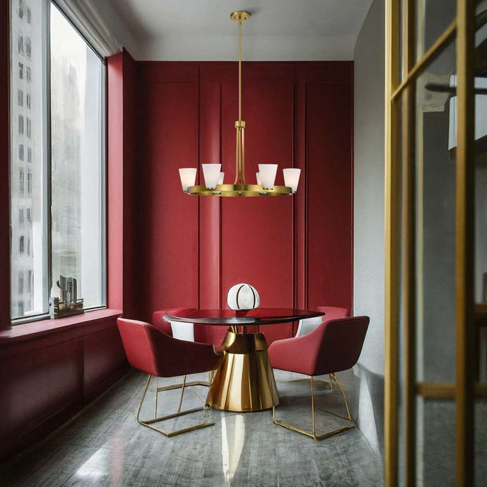 Chandelier Nuvo 60-8726 Royale - 6 Light Chandelier - Burnished Brass Finish - Ribbed White Glass Nuvo