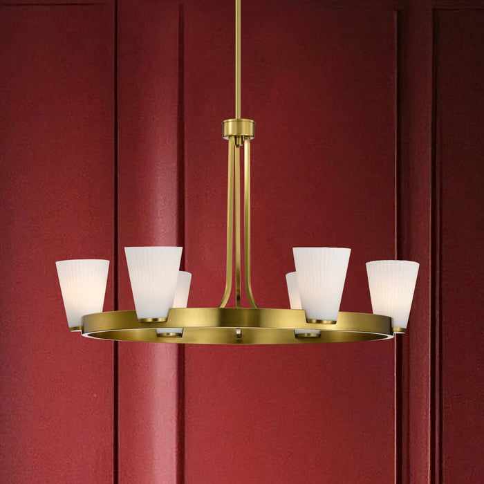 Chandelier Nuvo 60-8726 Royale - 6 Light Chandelier - Burnished Brass Finish - Ribbed White Glass Nuvo