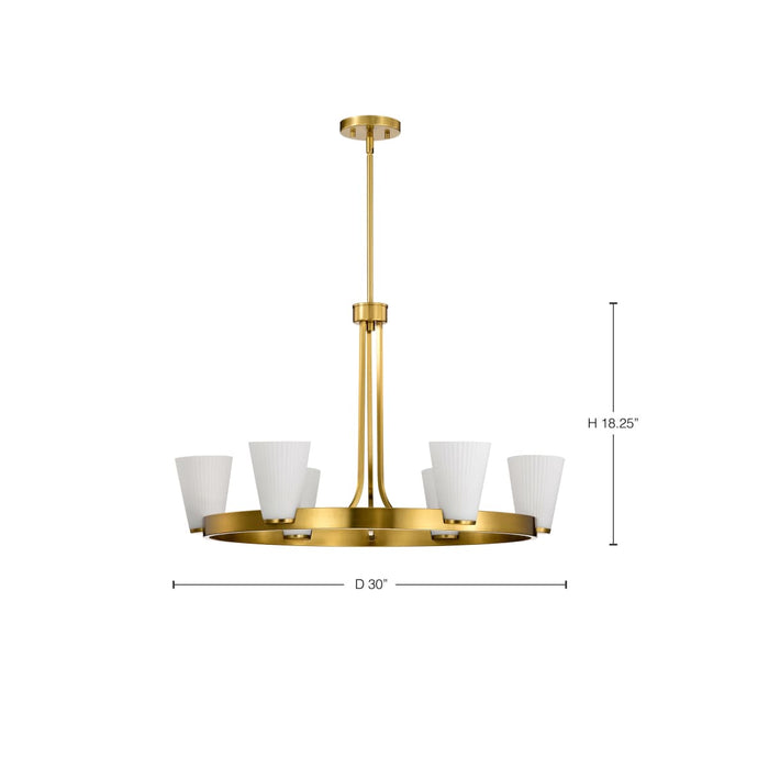 Chandelier Nuvo 60-8726 Royale - 6 Light Chandelier - Burnished Brass Finish - Ribbed White Glass Nuvo