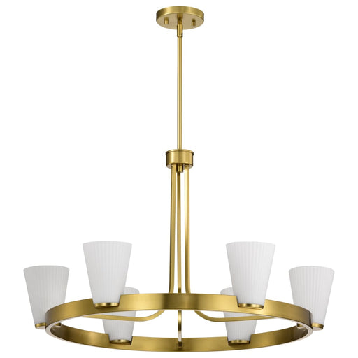 Chandelier Nuvo 60-8726 Royale - 6 Light Chandelier - Burnished Brass Finish - Ribbed White Glass Nuvo