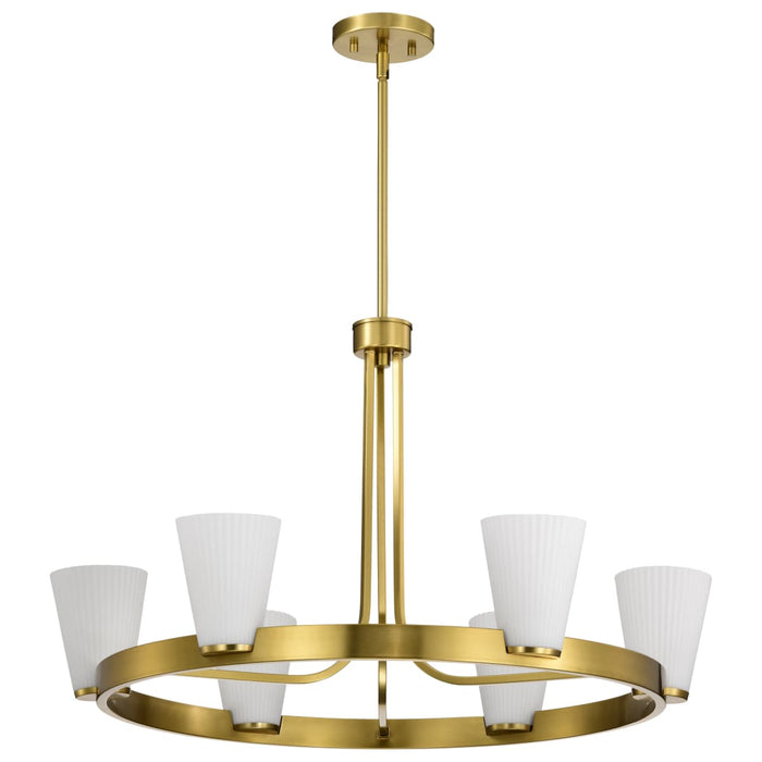 Chandelier Nuvo 60-8726 Royale - 6 Light Chandelier - Burnished Brass Finish - Ribbed White Glass Nuvo