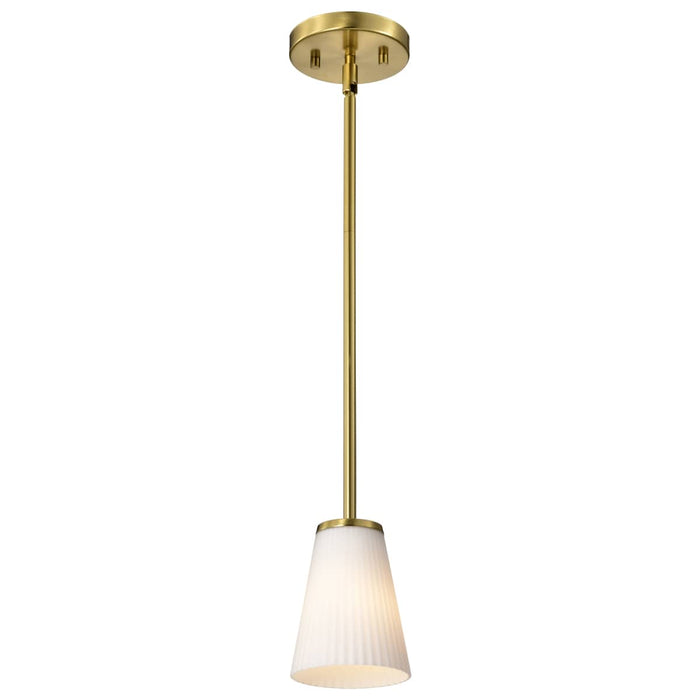 Mini Pendant Nuvo 60-8727 Royale - Mini Pendant - Burnished Brass Finish - Ribbed White Glass Nuvo