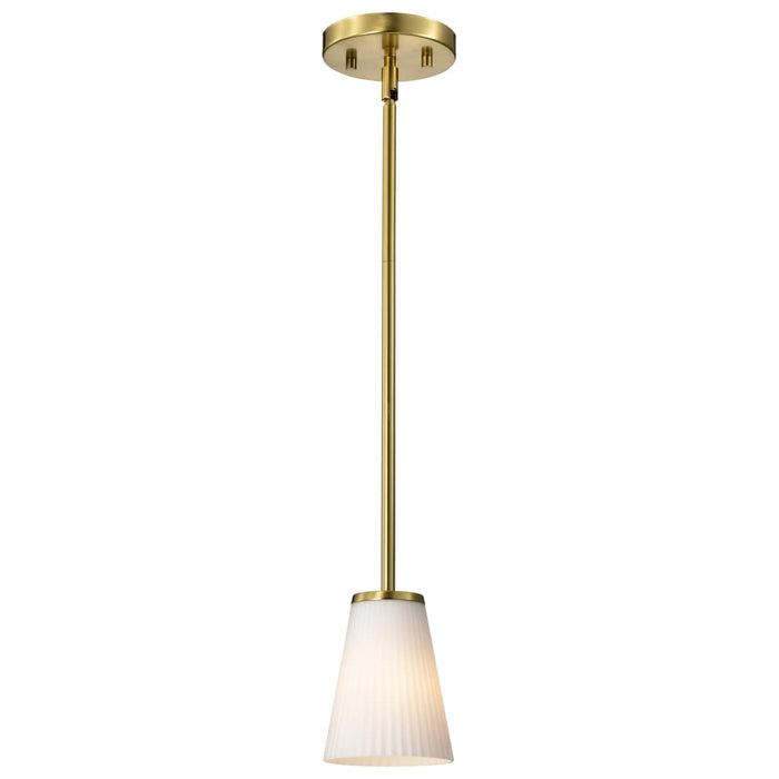 Mini Pendant Nuvo 60-8727 Royale - Mini Pendant - Burnished Brass Finish - Ribbed White Glass Nuvo