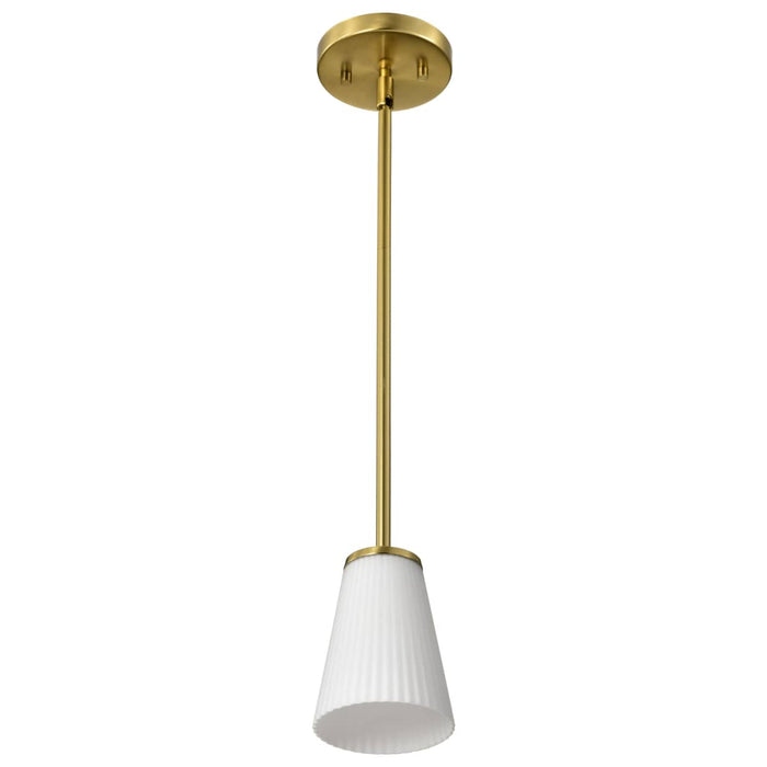 Mini Pendant Nuvo 60-8727 Royale - Mini Pendant - Burnished Brass Finish - Ribbed White Glass Nuvo