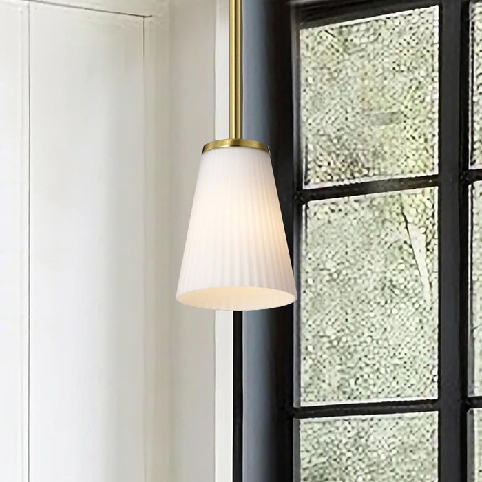 Mini Pendant Nuvo 60-8727 Royale - Mini Pendant - Burnished Brass Finish - Ribbed White Glass Nuvo