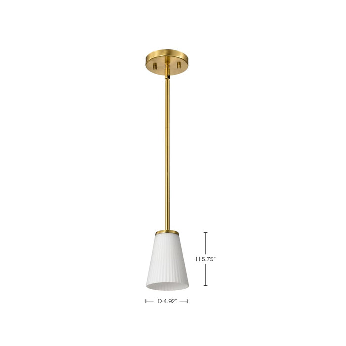 Mini Pendant Nuvo 60-8727 Royale - Mini Pendant - Burnished Brass Finish - Ribbed White Glass Nuvo