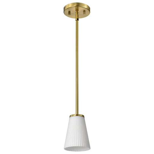 Mini Pendant Nuvo 60-8727 Royale - Mini Pendant - Burnished Brass Finish - Ribbed White Glass Nuvo