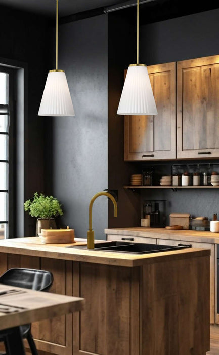 Pendant Nuvo 60-8728 Royale - Large Pendant - Burnished Brass Finish - Ribbed White Glass Nuvo