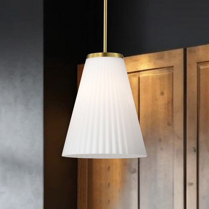 Pendant Nuvo 60-8728 Royale - Large Pendant - Burnished Brass Finish - Ribbed White Glass Nuvo