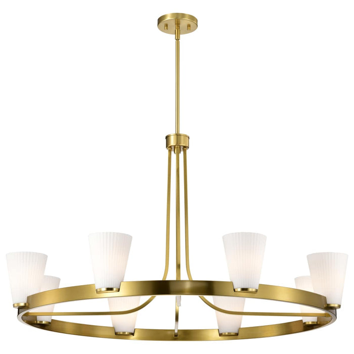 Chandelier Nuvo 60-8729 Royale - 8 Light Chandelier - Burnished Brass Finish - Ribbed White Glass Nuvo