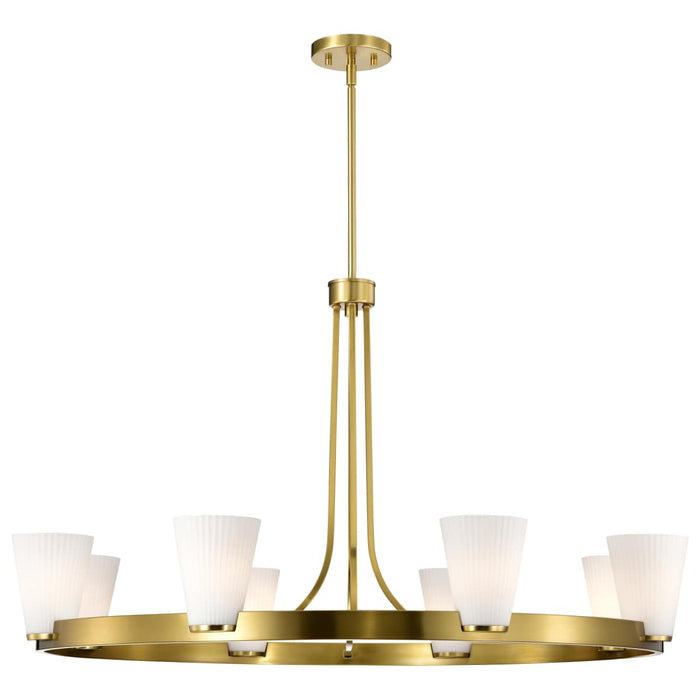 Chandelier Nuvo 60-8729 Royale - 8 Light Chandelier - Burnished Brass Finish - Ribbed White Glass Nuvo