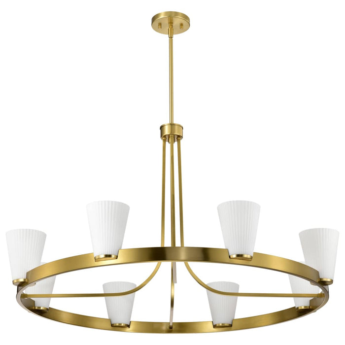 Chandelier Nuvo 60-8729 Royale - 8 Light Chandelier - Burnished Brass Finish - Ribbed White Glass Nuvo