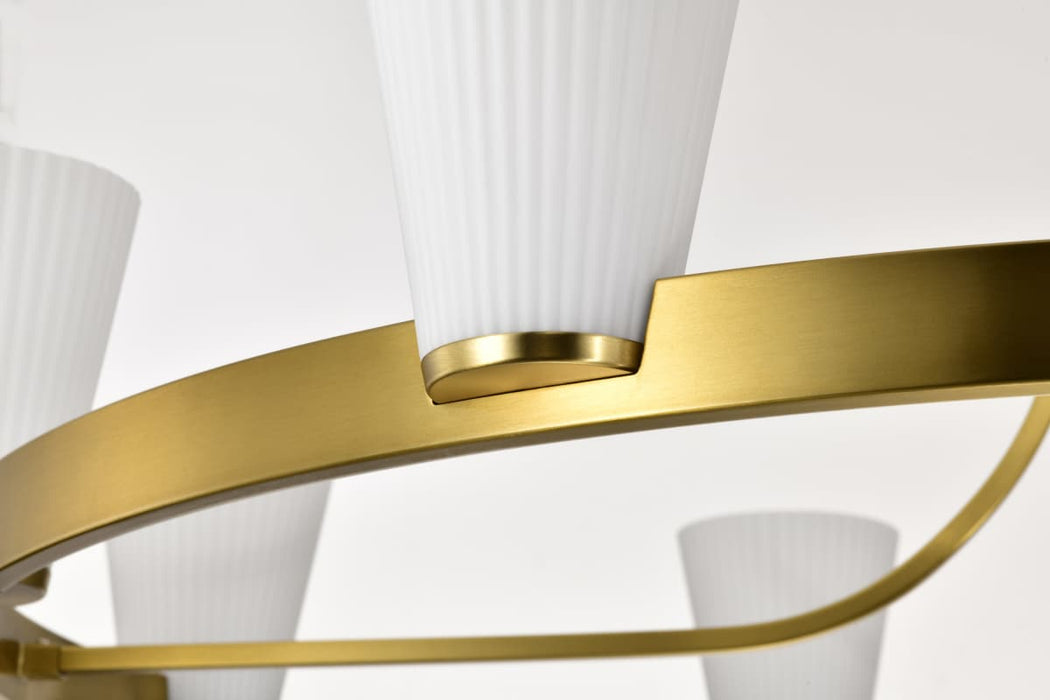 Chandelier Nuvo 60-8729 Royale - 8 Light Chandelier - Burnished Brass Finish - Ribbed White Glass Nuvo