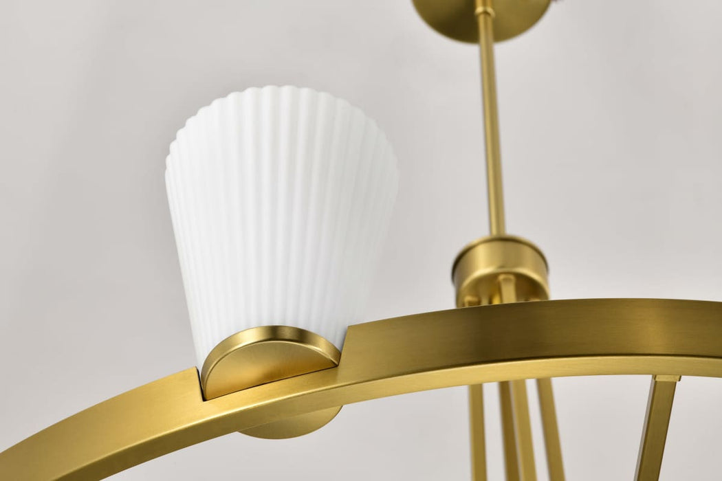 Chandelier Nuvo 60-8729 Royale - 8 Light Chandelier - Burnished Brass Finish - Ribbed White Glass Nuvo
