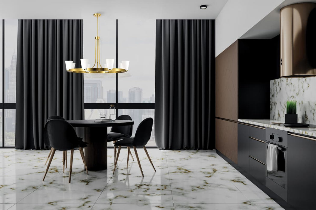 Chandelier Nuvo 60-8729 Royale - 8 Light Chandelier - Burnished Brass Finish - Ribbed White Glass Nuvo