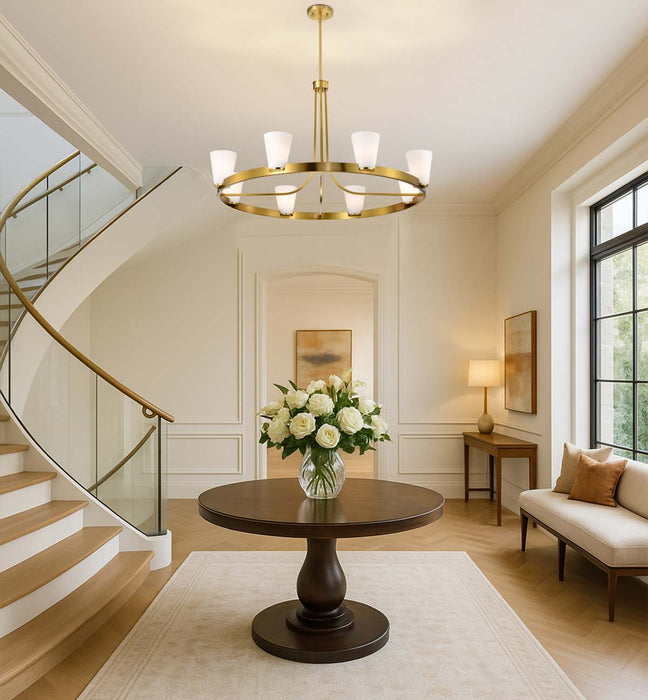 Chandelier Nuvo 60-8729 Royale - 8 Light Chandelier - Burnished Brass Finish - Ribbed White Glass Nuvo