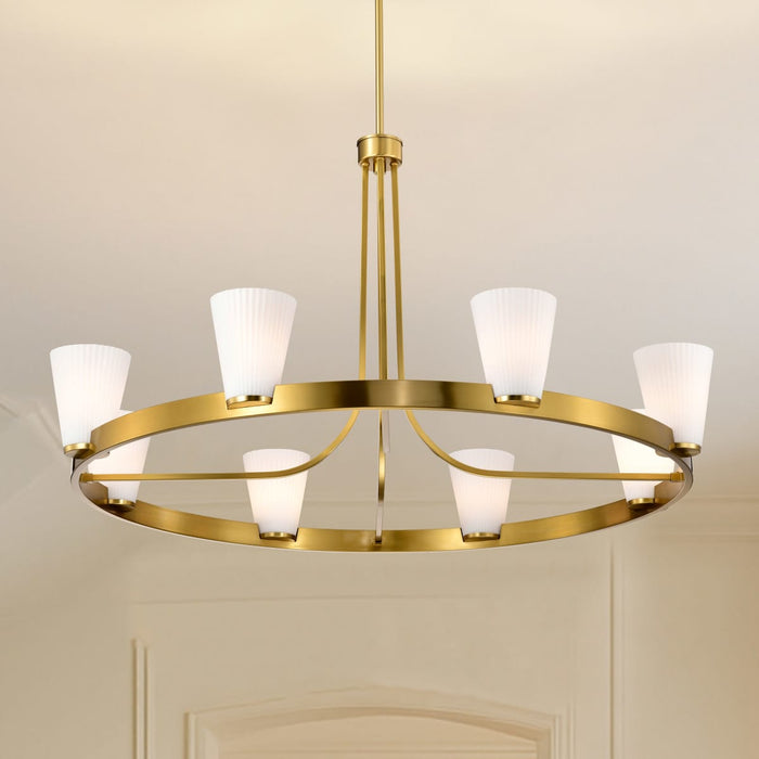 Chandelier Nuvo 60-8729 Royale - 8 Light Chandelier - Burnished Brass Finish - Ribbed White Glass Nuvo
