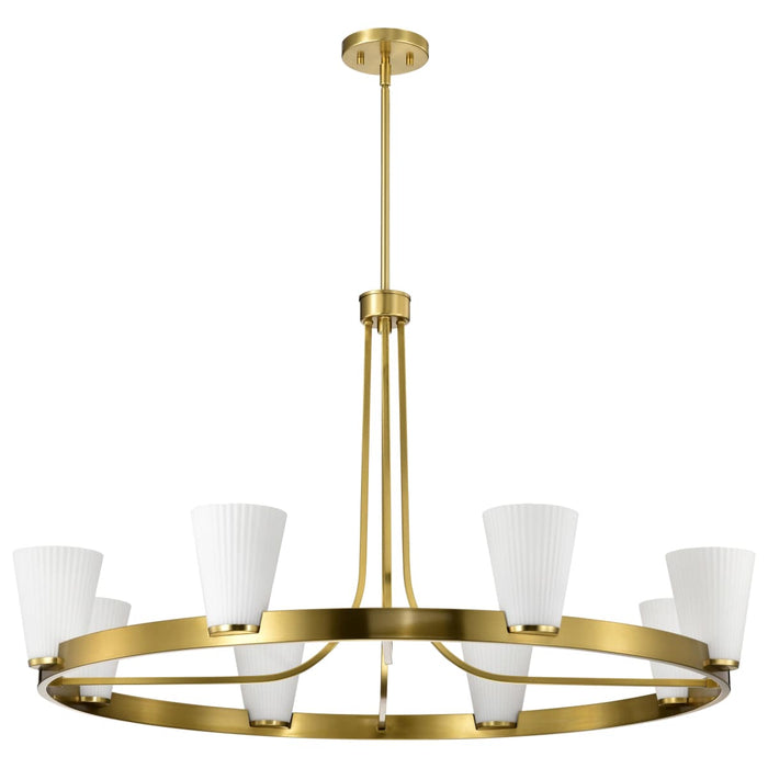 Chandelier Nuvo 60-8729 Royale - 8 Light Chandelier - Burnished Brass Finish - Ribbed White Glass Nuvo