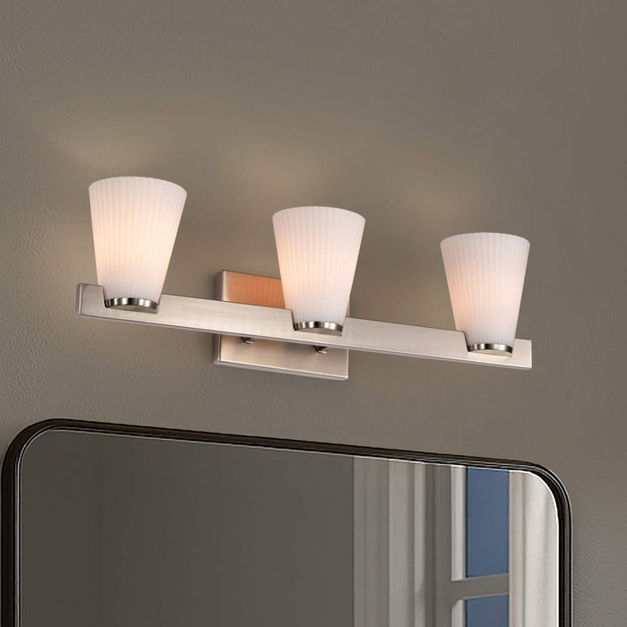 Vanity Nuvo 60-8733 Royale - 3 Light Vanity - Brushed Nickel Finish - Ribbed White Glass Nuvo