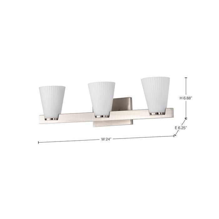 Vanity Nuvo 60-8733 Royale - 3 Light Vanity - Brushed Nickel Finish - Ribbed White Glass Nuvo