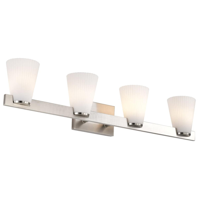 Vanity Nuvo 60-8734 Royale - 4 Light Vanity - Brushed Nickel Finish - Ribbed White Glass Nuvo