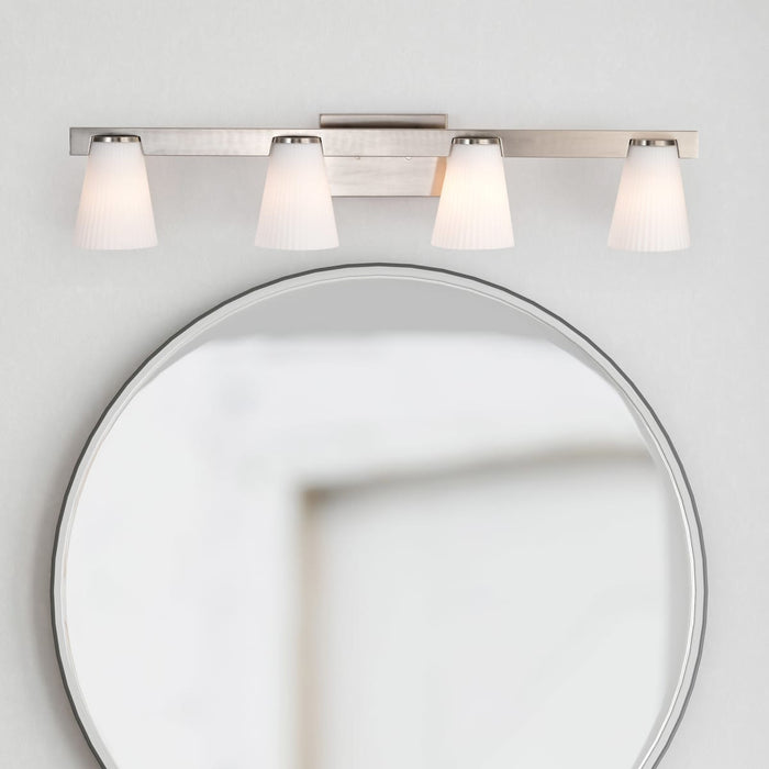 Vanity Nuvo 60-8734 Royale - 4 Light Vanity - Brushed Nickel Finish - Ribbed White Glass Nuvo