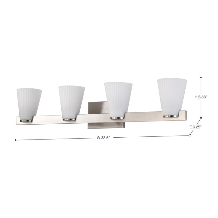 Vanity Nuvo 60-8734 Royale - 4 Light Vanity - Brushed Nickel Finish - Ribbed White Glass Nuvo