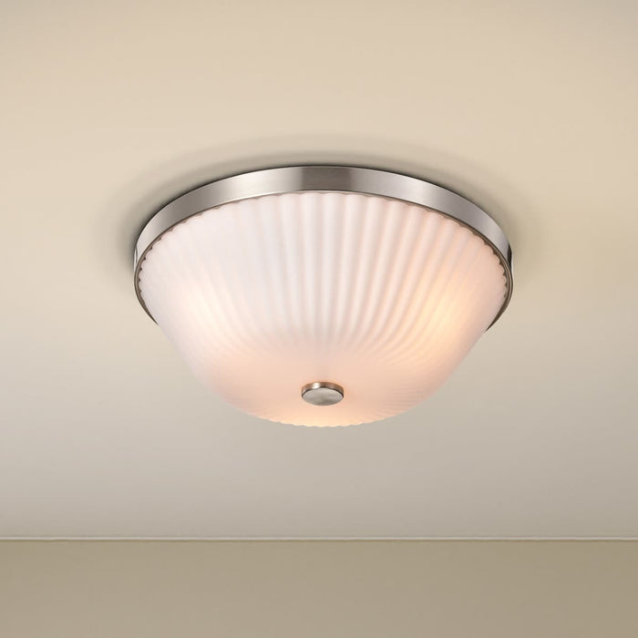 Flush Mount Nuvo 60-8735 Royale - 3 Light Flush Mount - Brushed Nickel Finish - Ribbed White Glass Nuvo