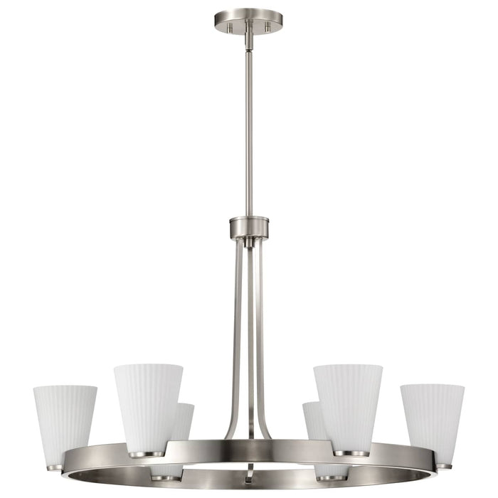 Chandelier Nuvo 60-8736 Royale - 6 Light Chandelier - Brushed Nickel Finish - Ribbed White Glass Nuvo
