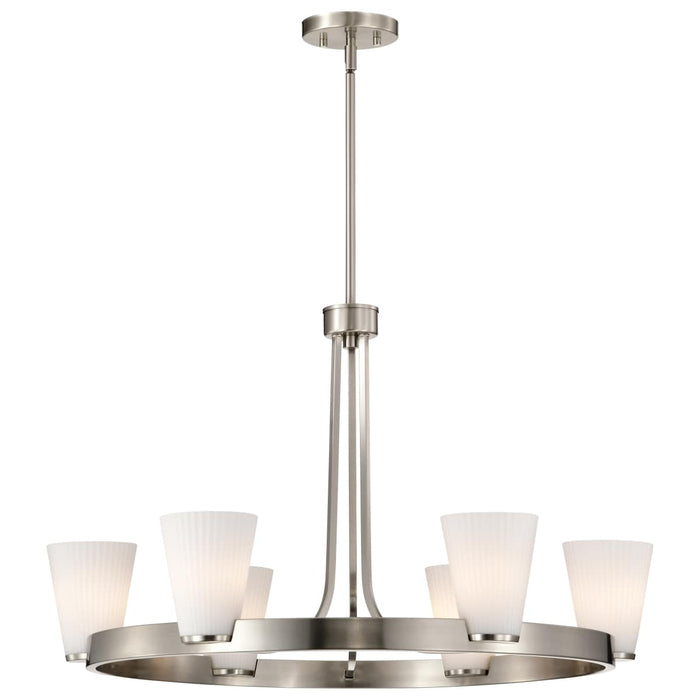 Chandelier Nuvo 60-8736 Royale - 6 Light Chandelier - Brushed Nickel Finish - Ribbed White Glass Nuvo
