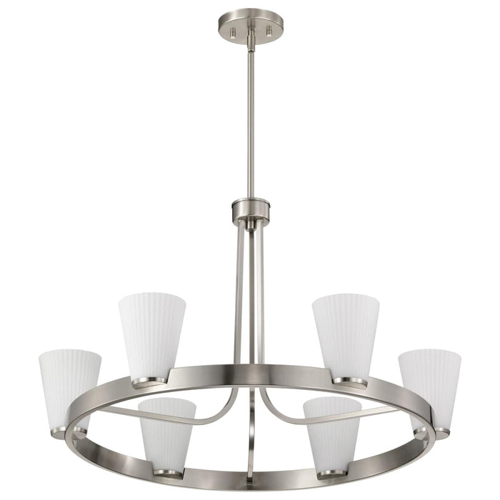 Chandelier Nuvo 60-8736 Royale - 6 Light Chandelier - Brushed Nickel Finish - Ribbed White Glass Nuvo