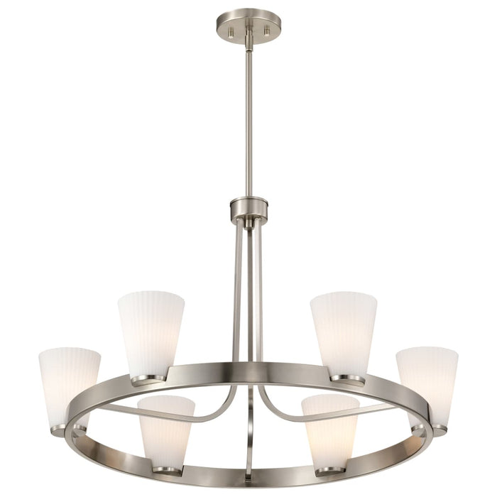Chandelier Nuvo 60-8736 Royale - 6 Light Chandelier - Brushed Nickel Finish - Ribbed White Glass Nuvo