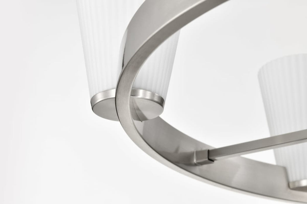 Chandelier Nuvo 60-8736 Royale - 6 Light Chandelier - Brushed Nickel Finish - Ribbed White Glass Nuvo
