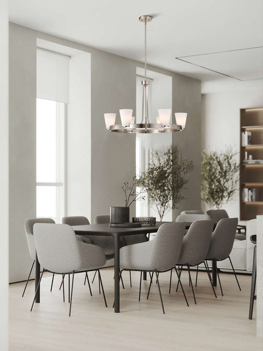 Chandelier Nuvo 60-8736 Royale - 6 Light Chandelier - Brushed Nickel Finish - Ribbed White Glass Nuvo