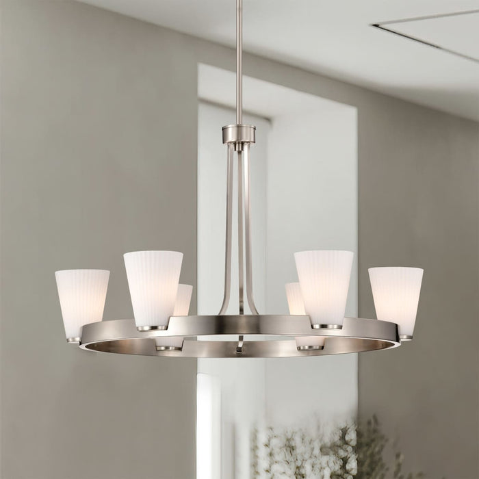 Chandelier Nuvo 60-8736 Royale - 6 Light Chandelier - Brushed Nickel Finish - Ribbed White Glass Nuvo