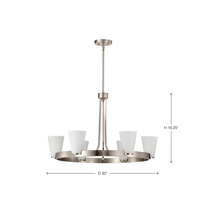 Chandelier Nuvo 60-8736 Royale - 6 Light Chandelier - Brushed Nickel Finish - Ribbed White Glass Nuvo