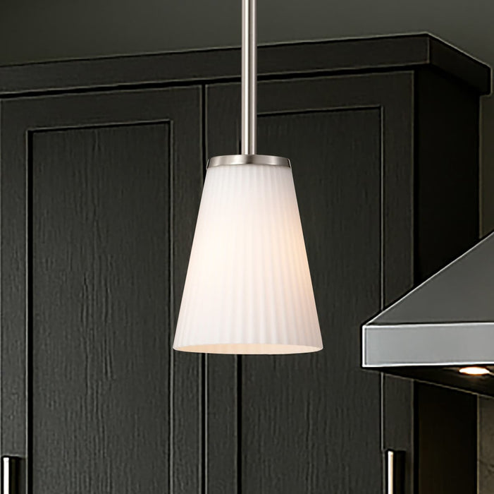 Mini Pendant Nuvo 60-8737 Royale - Mini Pendant - Brushed Nickel Finish - Ribbed White Glass Nuvo