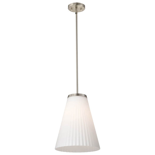 Pendant Nuvo 60-8738 Royale - Large Pendant - Brushed Nickel Finish - Ribbed White Glass Nuvo