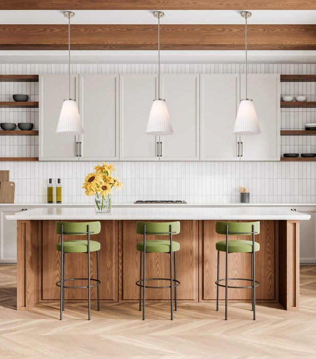 Pendant Nuvo 60-8738 Royale - Large Pendant - Brushed Nickel Finish - Ribbed White Glass Nuvo