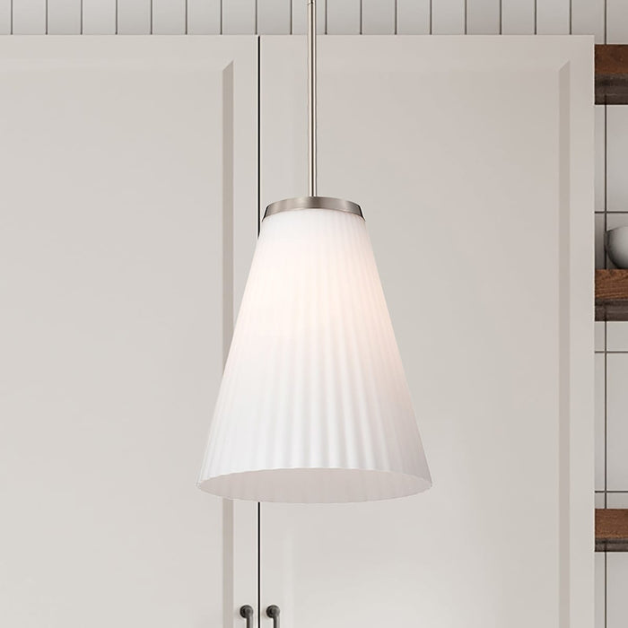 Pendant Nuvo 60-8738 Royale - Large Pendant - Brushed Nickel Finish - Ribbed White Glass Nuvo