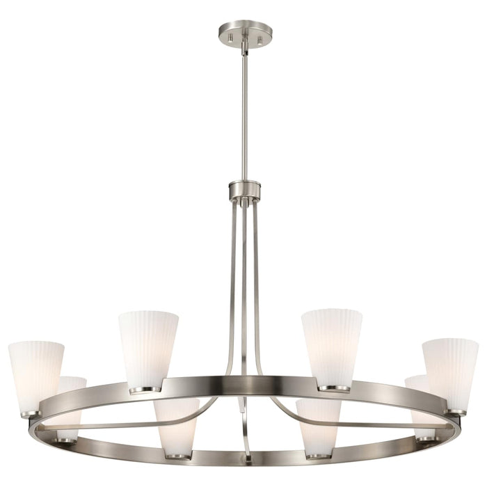 Chandelier Nuvo 60-8739 Royale - 8 Light Chandelier - Brushed Nickel Finish - Ribbed White Glass Nuvo