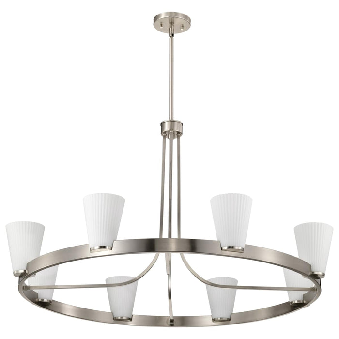Chandelier Nuvo 60-8739 Royale - 8 Light Chandelier - Brushed Nickel Finish - Ribbed White Glass Nuvo
