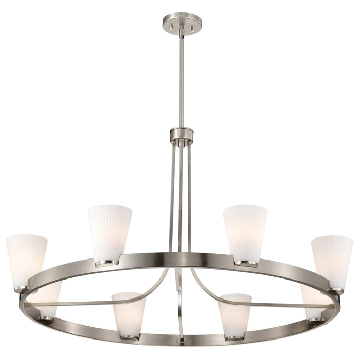 Chandelier Nuvo 60-8739 Royale - 8 Light Chandelier - Brushed Nickel Finish - Ribbed White Glass Nuvo