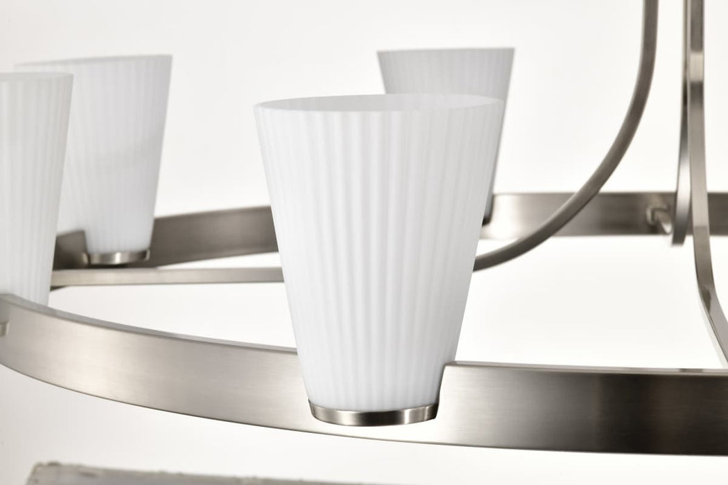 Chandelier Nuvo 60-8739 Royale - 8 Light Chandelier - Brushed Nickel Finish - Ribbed White Glass Nuvo