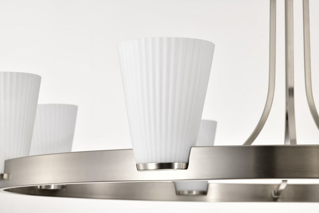 Chandelier Nuvo 60-8739 Royale - 8 Light Chandelier - Brushed Nickel Finish - Ribbed White Glass Nuvo