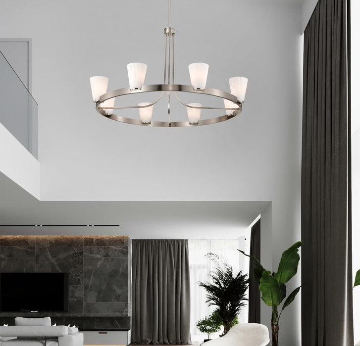 Chandelier Nuvo 60-8739 Royale - 8 Light Chandelier - Brushed Nickel Finish - Ribbed White Glass Nuvo