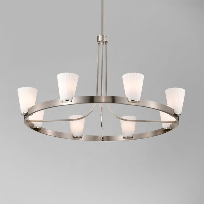 Chandelier Nuvo 60-8739 Royale - 8 Light Chandelier - Brushed Nickel Finish - Ribbed White Glass Nuvo